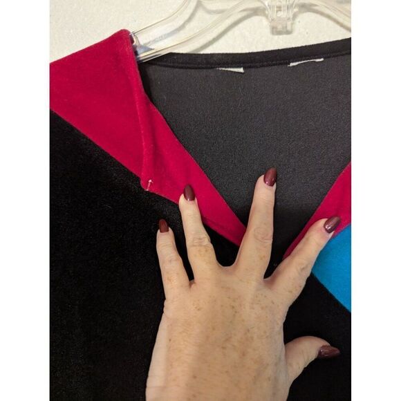 VTG Vanity Fair Color Block Black Zip Velour Robe House Coat Dressing Gown No Sz - Picture 9 of 11